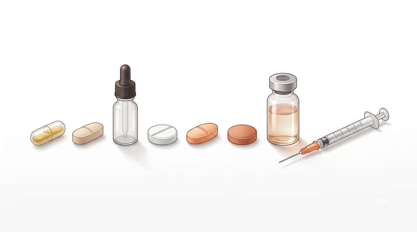 Mitochondrial supplements and peptide therapies arranged from basic to advanced